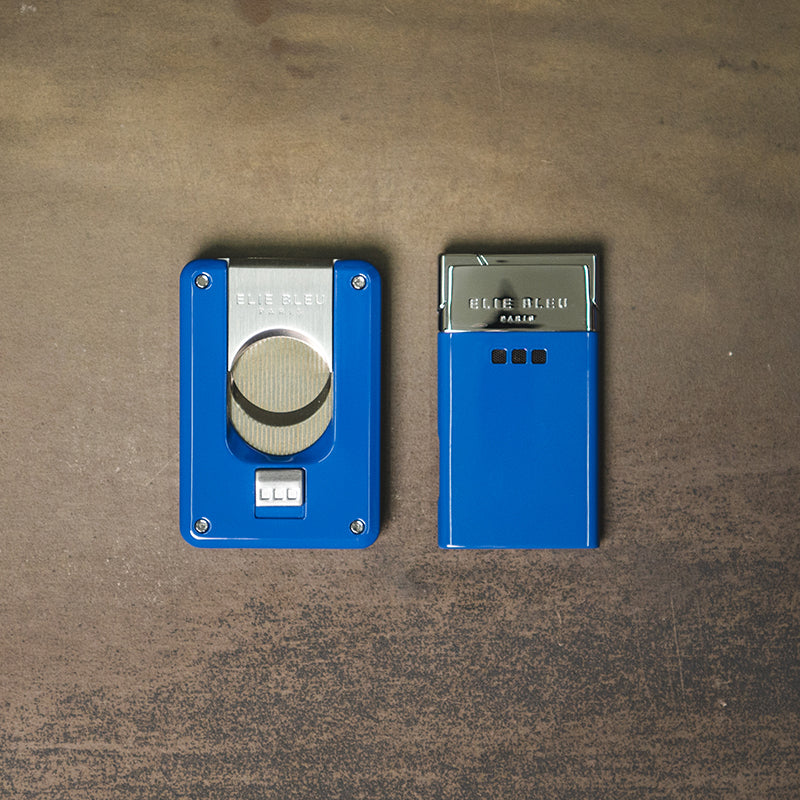 Elie Bleu "Delgado" Blue Lacquer Pocket Lighter with Classic Double Blade S-Cutter