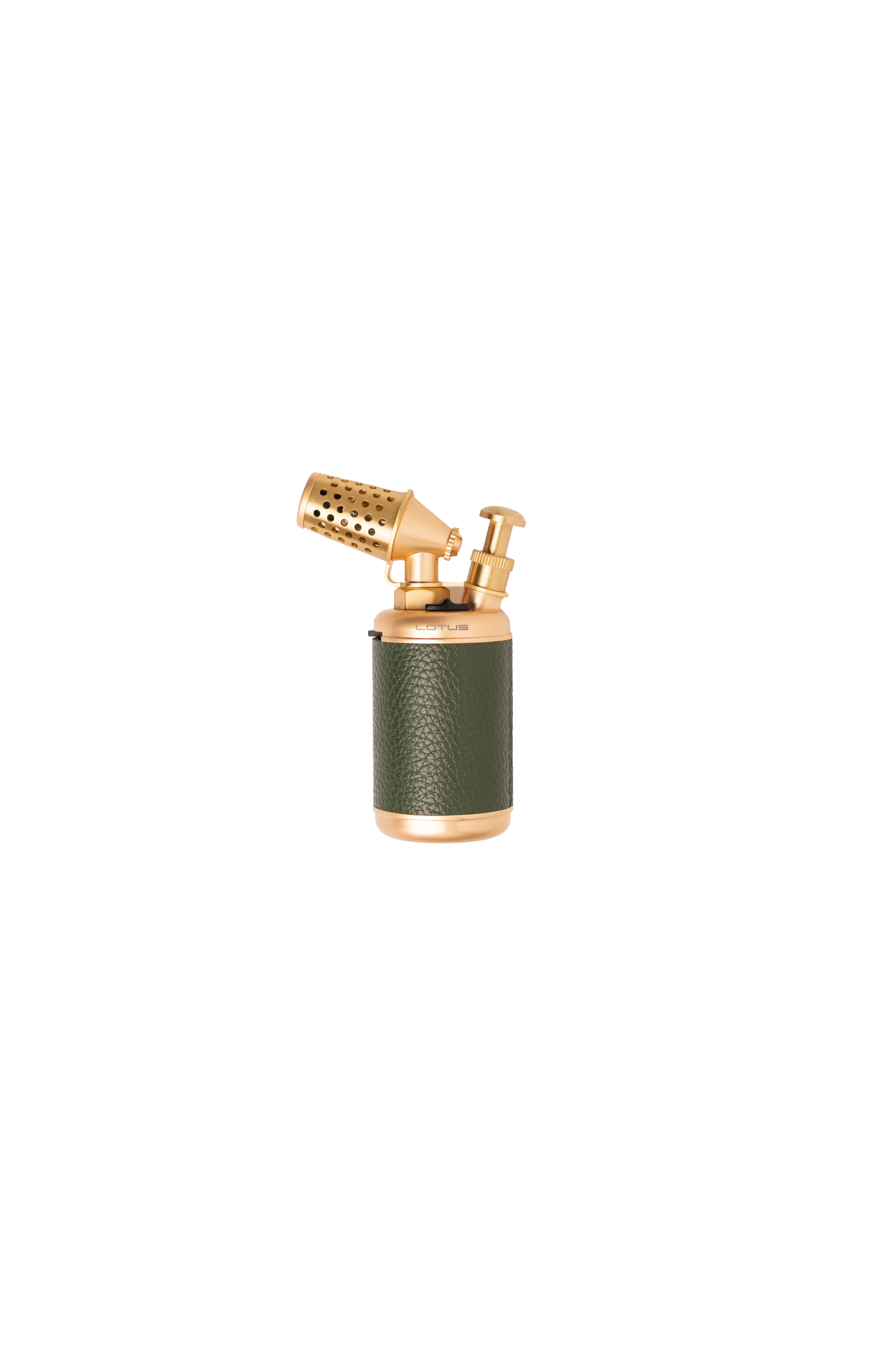 Lotus Truman Table Lighter - Brass with Green Leather