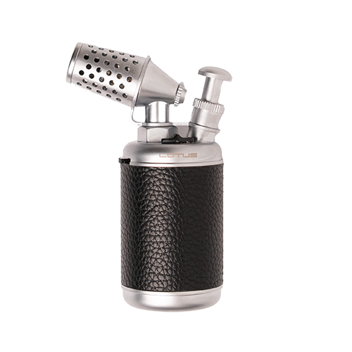 Lotus Truman Table Lighter - Silver with Black Leather