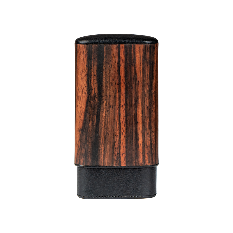 Brizard Macassar Ebony with Black Leather 3 Cigar case with matching Lighter