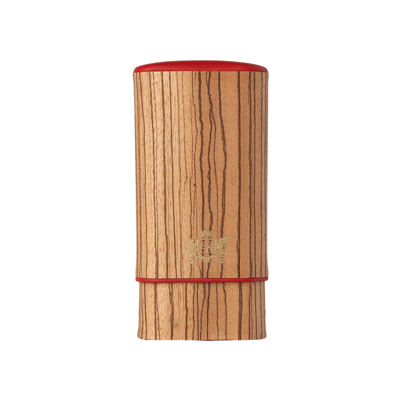 Brizard Zebrawood with Red leather trim 3 Cigar case with matching Lighter