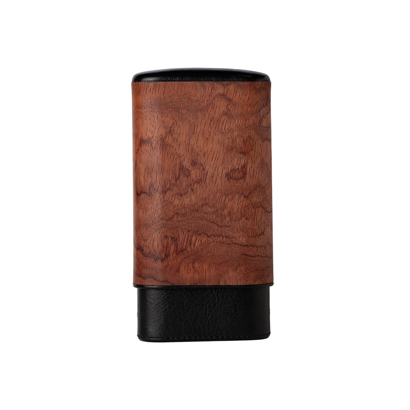 Brizard Bubinga Wood and Leather 3 Cigar case in with matching Lighter