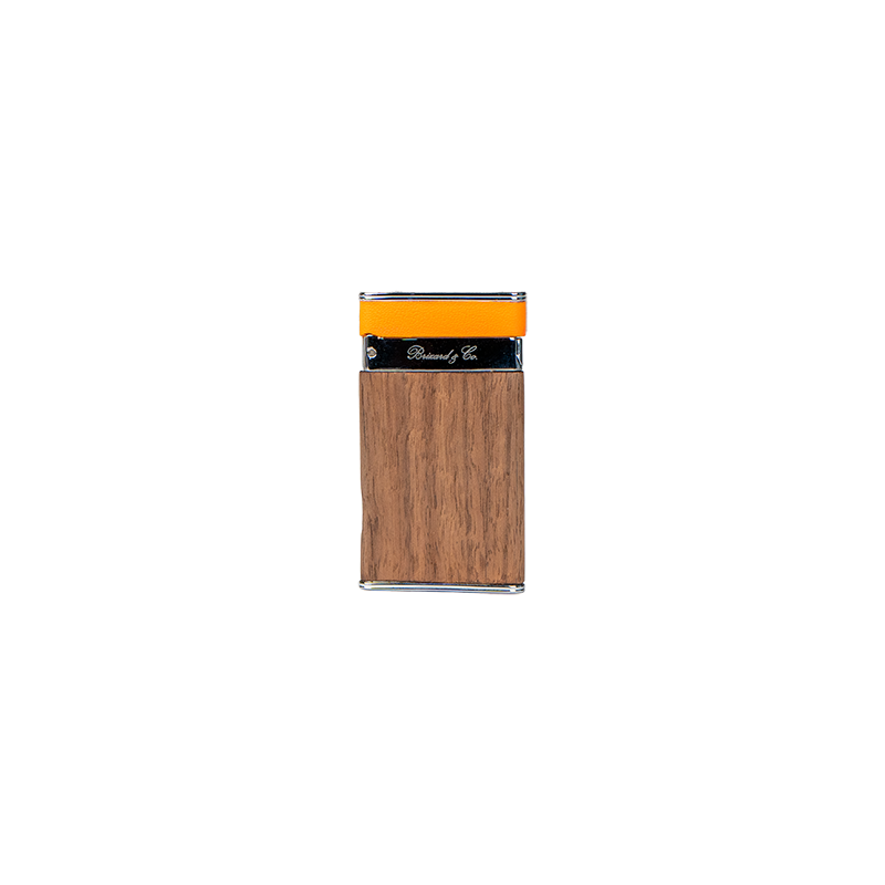 Brizard Curly Walnut with Orange Leather trim 3 Cigar case with matching Lighter