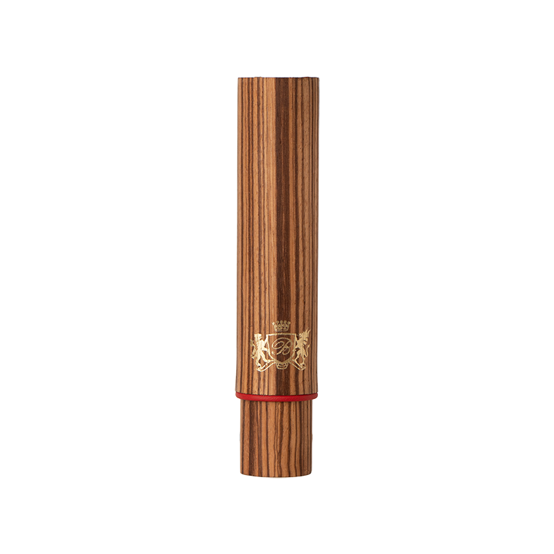 Brizard Zebrawood and Red Leather trim single Cigar Tube with matching Lighter and Cutter