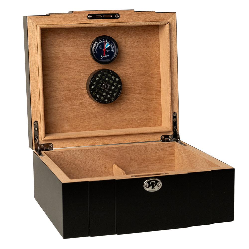 Capri Elegant Silver Glass Top Humidor - Black - 50 Count