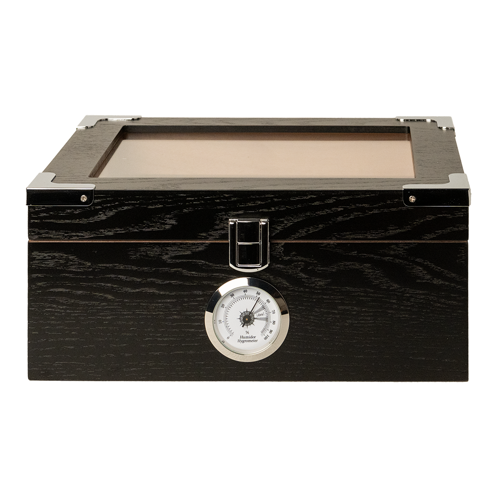 Capri Elegant Silver Glass Top Humidor - Black - 50 Count