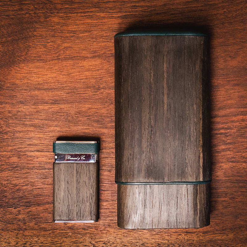 Brizard Gunmetal Ebony 3 Cigar case with matching lighter