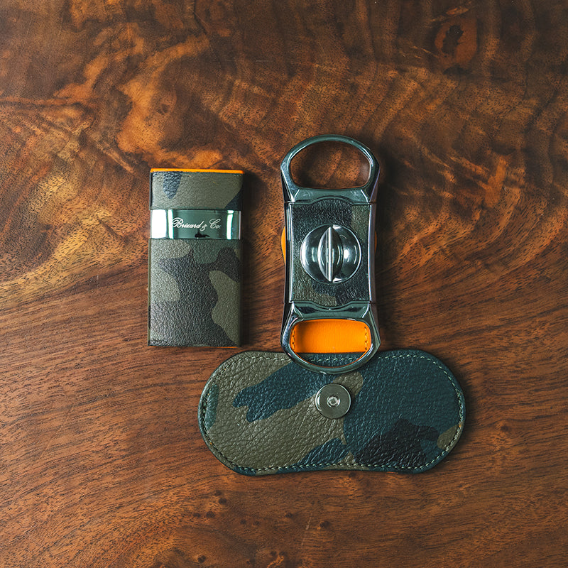 Brizard Camo and Orange Leather Venezia Lighter & Cutter